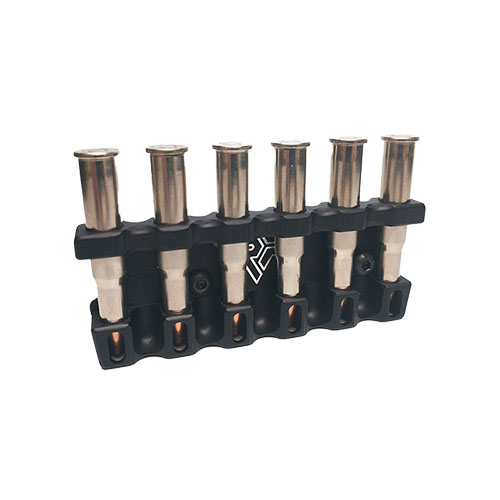 Il Lok 444 Cartridge Quiver tiene sei cartucce pronte per un rapido ricaricamento, con un sistema di ritenzione O-ring sicuro e coppe protettive per la punta.